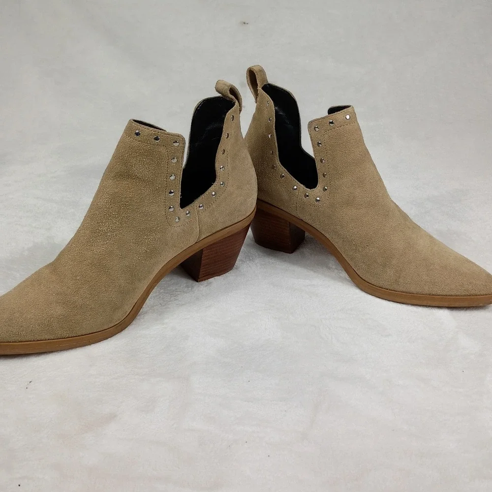 Rebecca Minkoff Suede Cut Out Studded Ankle Boots Tan Sand Womens 9.5 M